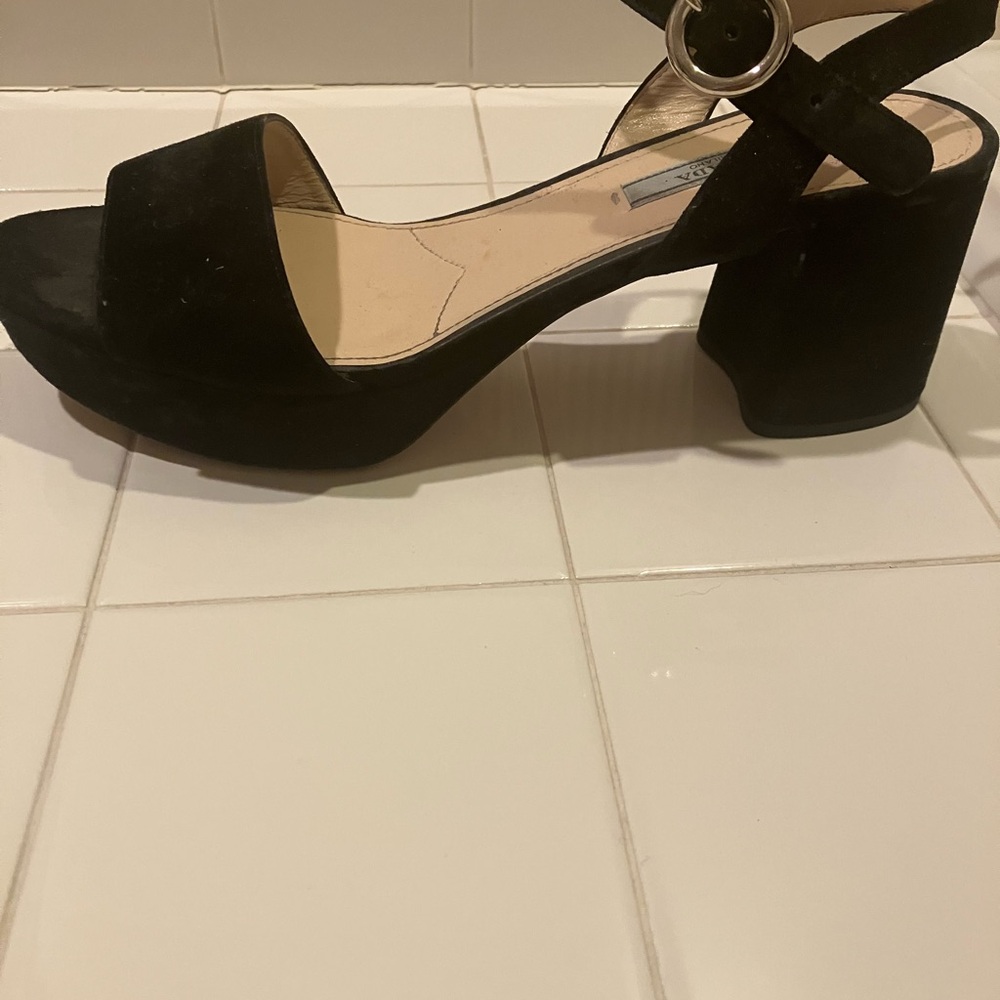 Elegant Prada worn twice Black swede  Women's Platform Sandals